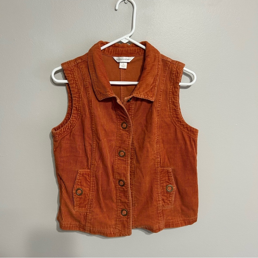 Christopher & Banks Orange Fashion Corduroy Vest - Size M
